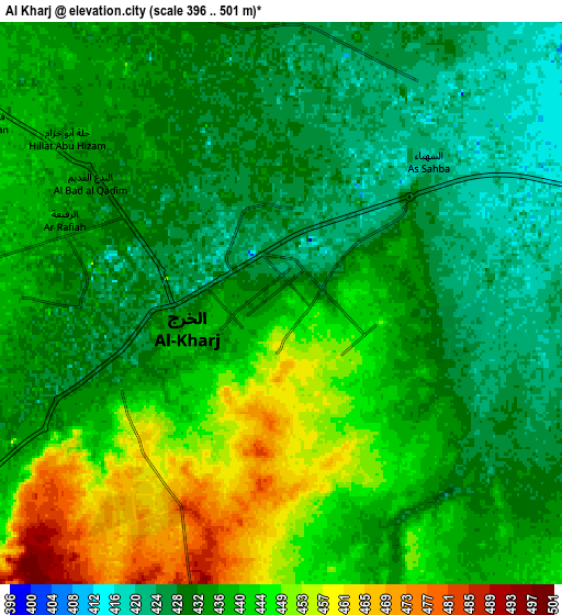 Zoom OUT 2x Al Kharj, Saudi Arabia elevation map