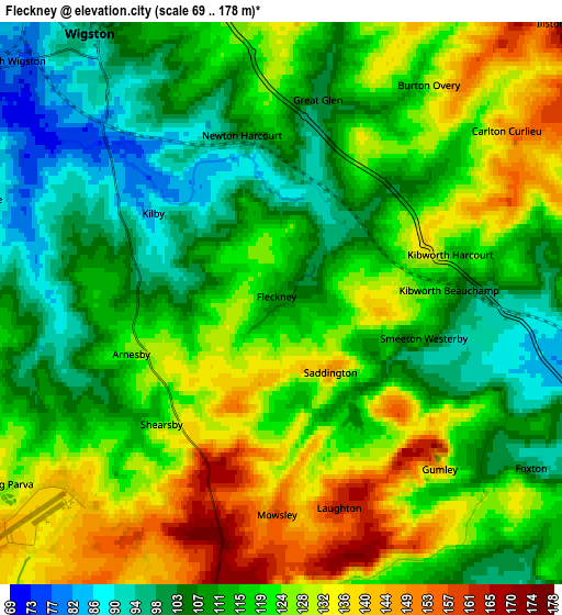 Zoom OUT 2x Fleckney, United Kingdom elevation map