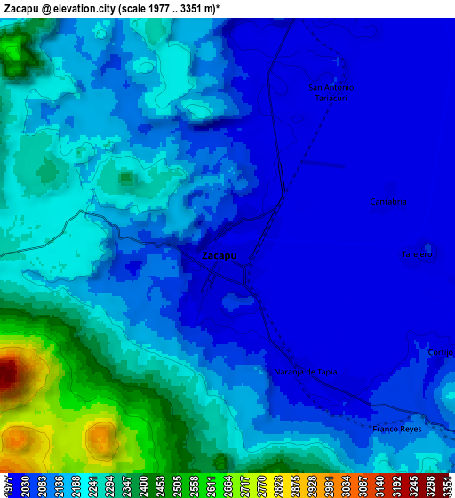 Zoom OUT 2x Zacapu, Mexico elevation map
