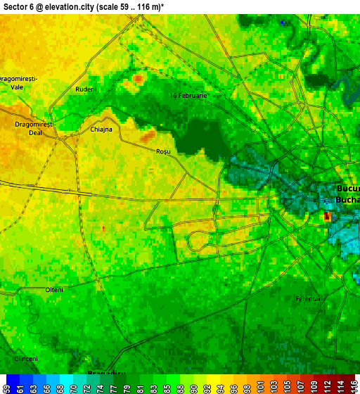 Zoom OUT 2x Sector 6, Romania elevation map