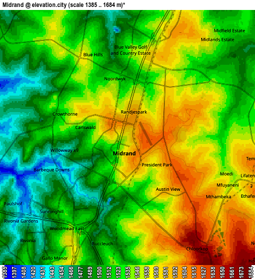 Zoom OUT 2x Midrand, South Africa elevation map