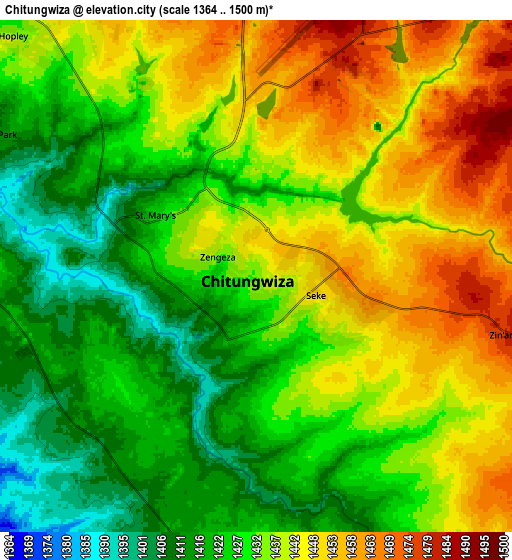 Zoom OUT 2x Chitungwiza, Zimbabwe elevation map