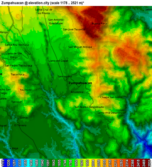 Zoom OUT 2x Zumpahuacán, Mexico elevation map