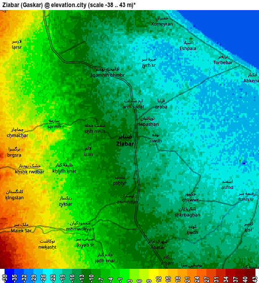 Zoom OUT 2x Ziabar (Gaskar), Iran elevation map
