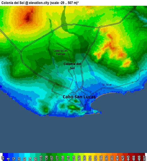 Zoom OUT 2x Colonia del Sol, Mexico elevation map