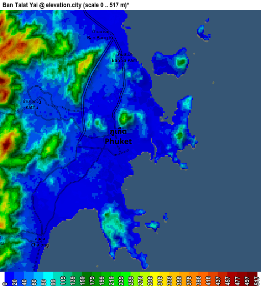 Zoom OUT 2x Ban Talat Yai, Thailand elevation map