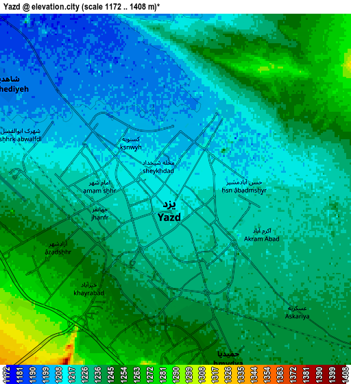 Zoom OUT 2x Yazd, Iran elevation map