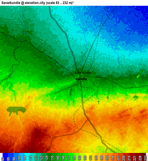 Zoom OUT 2x Savarkundla, India elevation map