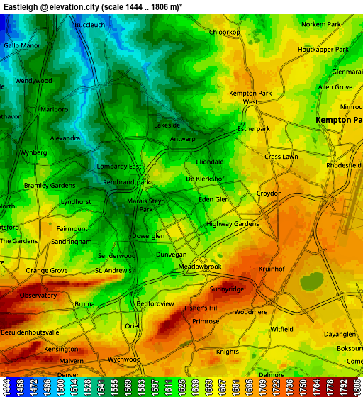Zoom OUT 2x Eastleigh, South Africa elevation map