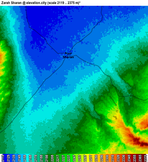 Zoom OUT 2x Zaṟah Sharan, Afghanistan elevation map