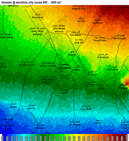 Zoom OUT 2x Varāmīn, Iran elevation map
