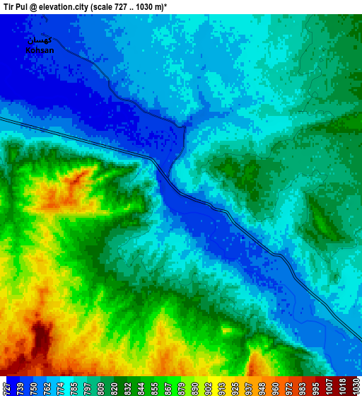 Zoom OUT 2x Tīr Pul, Afghanistan elevation map