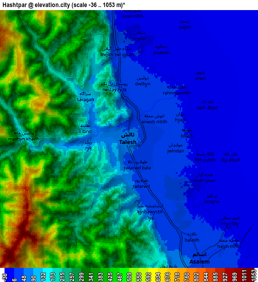 Zoom OUT 2x Hashtpar, Iran elevation map