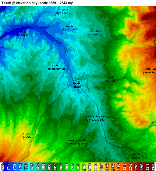 Zoom OUT 2x Takāb, Iran elevation map