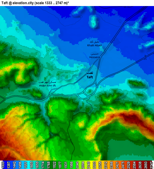 Zoom OUT 2x Taft, Iran elevation map