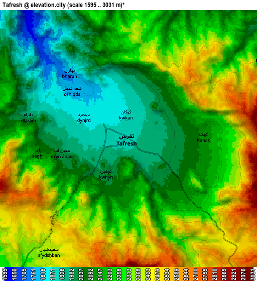 Zoom OUT 2x Tafresh, Iran elevation map