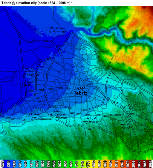 Zoom OUT 2x Tabriz, Iran elevation map