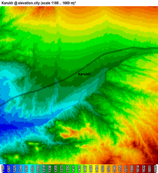 Zoom OUT 2x Karukh, Afghanistan elevation map