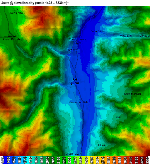 Zoom OUT 2x Jurm, Afghanistan elevation map