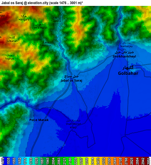 Zoom OUT 2x Jabal os Saraj, Afghanistan elevation map