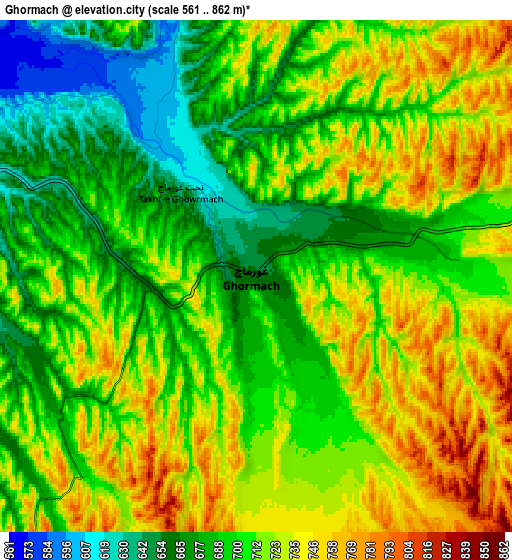 Zoom OUT 2x Ghormach, Afghanistan elevation map