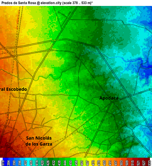 Zoom OUT 2x Prados de Santa Rosa, Mexico elevation map