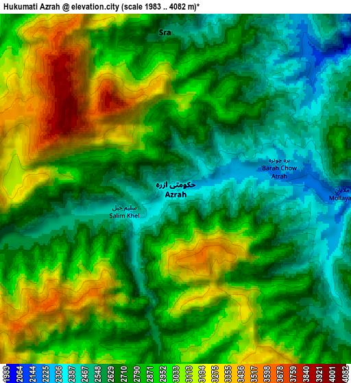 Zoom OUT 2x Ḩukūmatī Azrah, Afghanistan elevation map