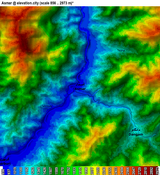 Zoom OUT 2x Āsmār, Afghanistan elevation map