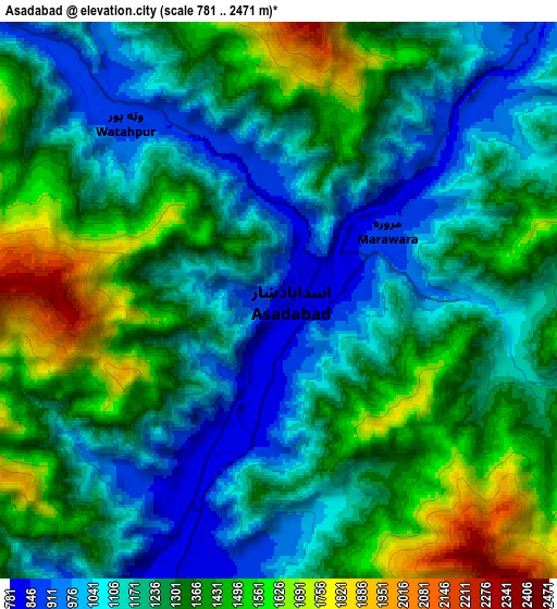 Zoom OUT 2x Asadābād, Afghanistan elevation map