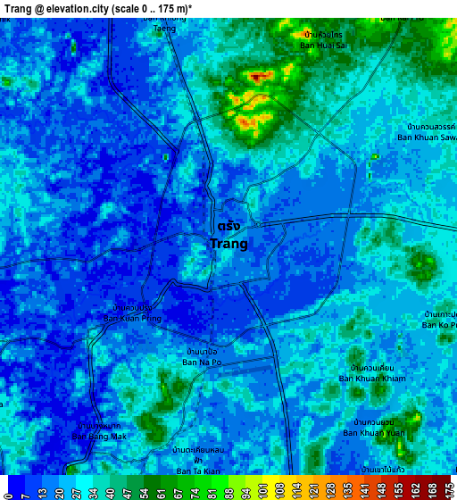 Zoom OUT 2x Trang, Thailand elevation map