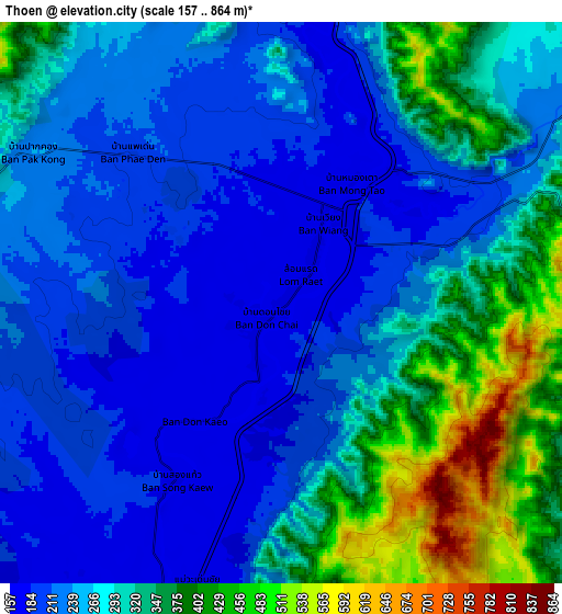 Zoom OUT 2x Thoen, Thailand elevation map