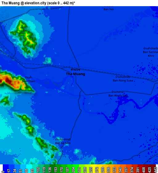 Zoom OUT 2x Tha Muang, Thailand elevation map