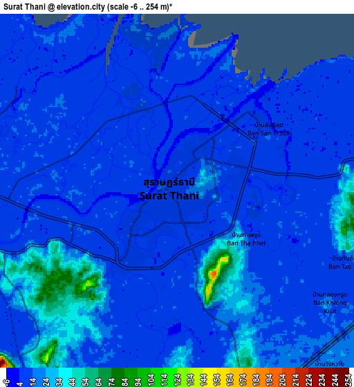 Zoom OUT 2x Surat Thani, Thailand elevation map