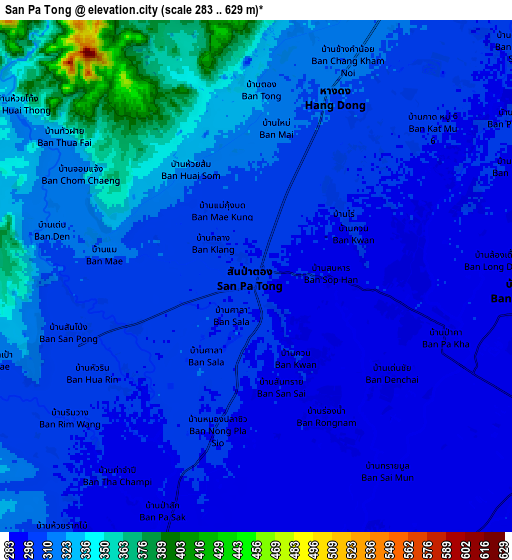 Zoom OUT 2x San Pa Tong, Thailand elevation map