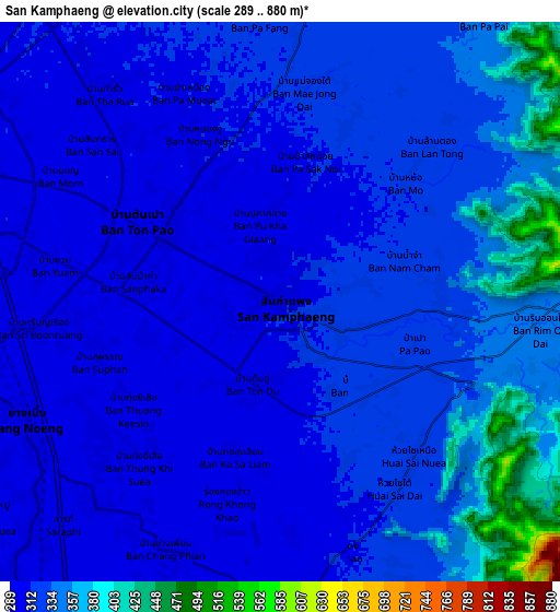 Zoom OUT 2x San Kamphaeng, Thailand elevation map