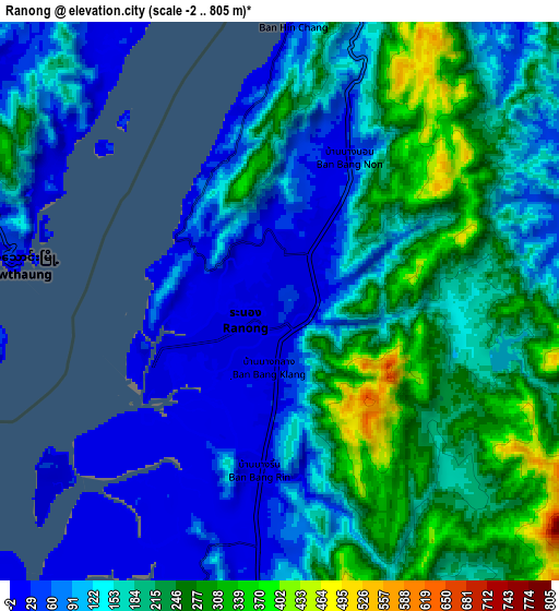 Zoom OUT 2x Ranong, Thailand elevation map