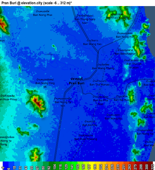 Zoom OUT 2x Pran Buri, Thailand elevation map