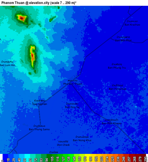 Zoom OUT 2x Phanom Thuan, Thailand elevation map