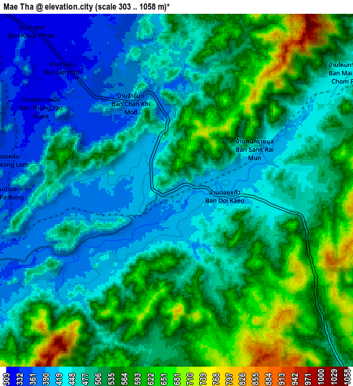 Zoom OUT 2x Mae Tha, Thailand elevation map