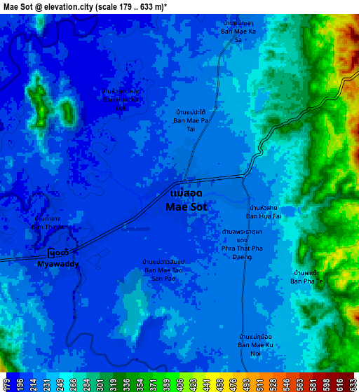 Zoom OUT 2x Mae Sot, Thailand elevation map