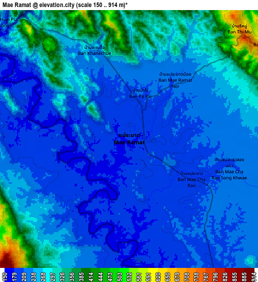 Zoom OUT 2x Mae Ramat, Thailand elevation map