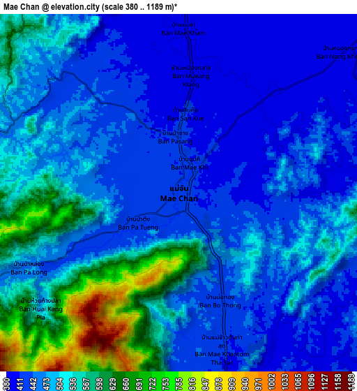 Zoom OUT 2x Mae Chan, Thailand elevation map