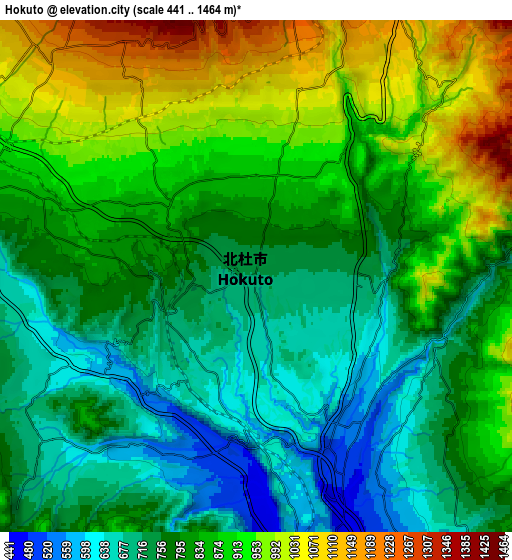 Zoom OUT 2x Hokuto, Japan elevation map