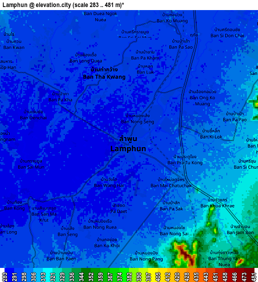 Zoom OUT 2x Lamphun, Thailand elevation map