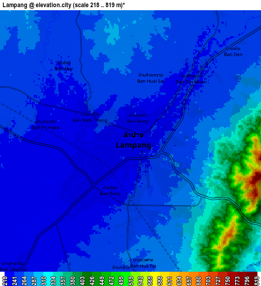 Zoom OUT 2x Lampang, Thailand elevation map