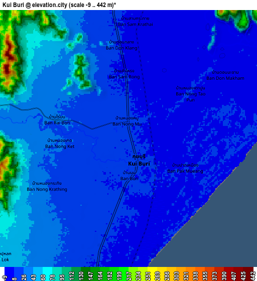Zoom OUT 2x Kui Buri, Thailand elevation map
