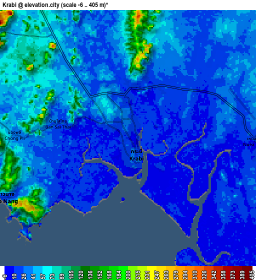 Zoom OUT 2x Krabi, Thailand elevation map