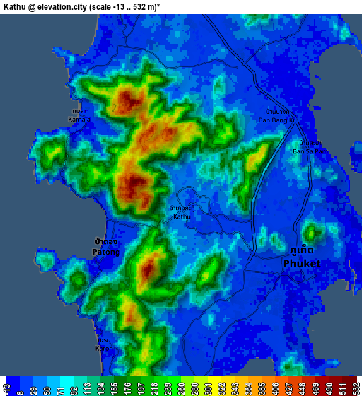 Zoom OUT 2x Kathu, Thailand elevation map