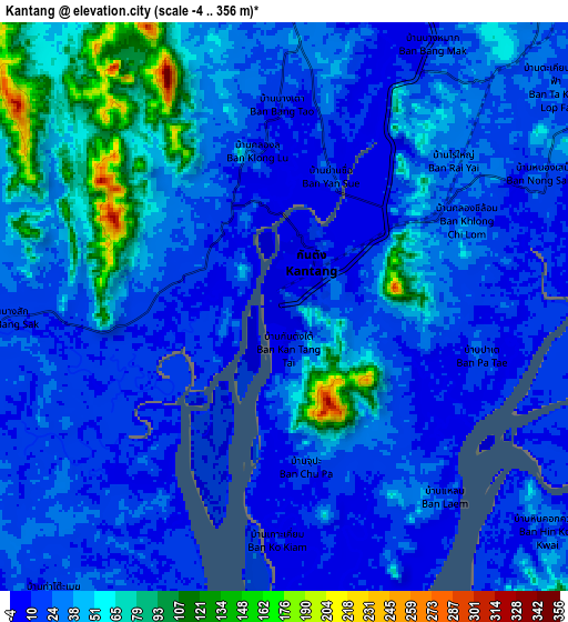 Zoom OUT 2x Kantang, Thailand elevation map