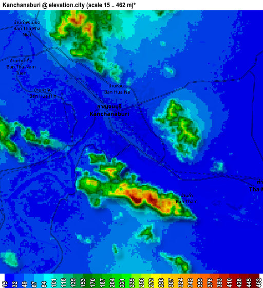 Zoom OUT 2x Kanchanaburi, Thailand elevation map